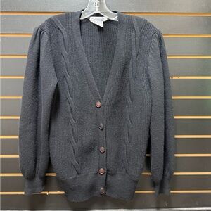 Adele Joyce Vintage Black Lambswool Angora Cardigan M Puff Sleeve Button Up